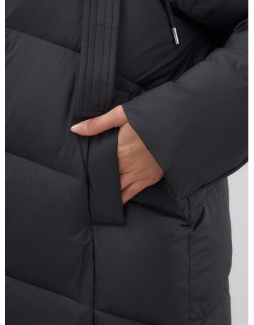 Длинный женский пуховик с капюшоном, чёрный. в Тюмени