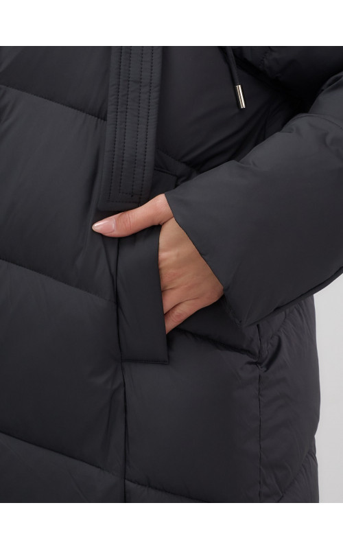 Длинный женский пуховик с капюшоном, чёрный. в Тюмени