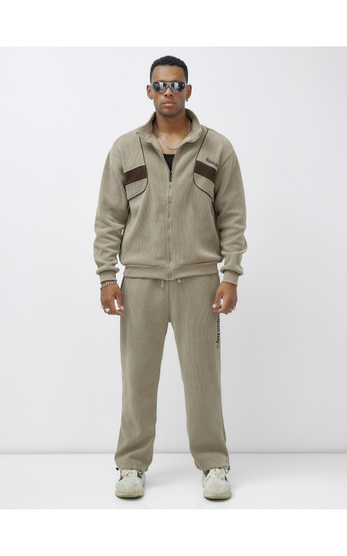 Мужской демисезонный спортивный костюм на флисе, бежевый, для спорта. в Тюмени