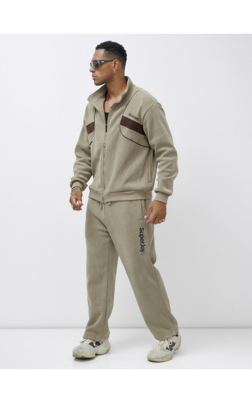 Мужской демисезонный спортивный костюм на флисе, бежевый, для спорта. в Тюмени