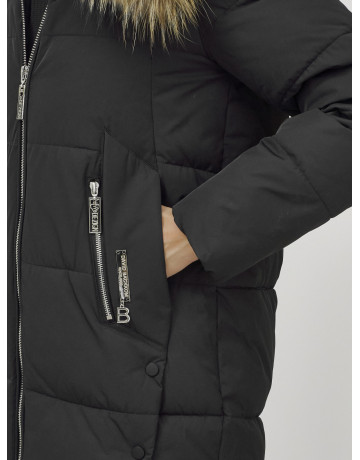 Пуховик женский зимний с мехом енота, чёрный премиум-класса в Тюмени