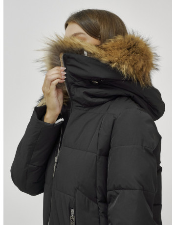 Пуховик женский зимний с мехом енота, чёрный премиум-класса в Тюмени