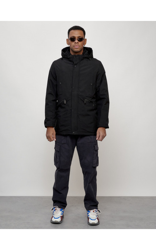 Мужская демисезонная парка с капюшоном, чёрная, для прогулок. в Тюмени