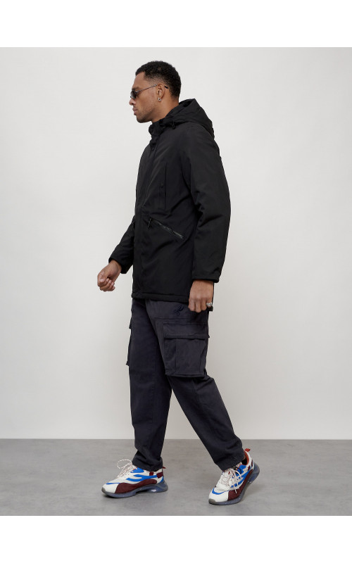 Мужская демисезонная парка с капюшоном, чёрная, для прогулок. в Тюмени