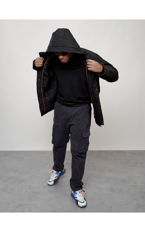 Мужская демисезонная парка с капюшоном, чёрная, для прогулок. в Тюмени