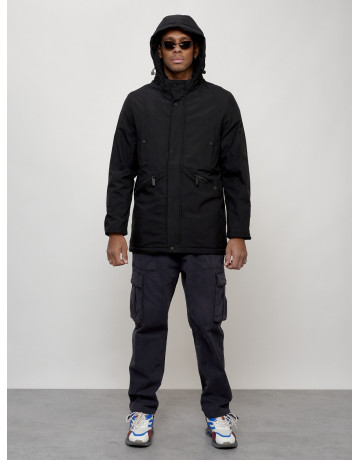 Мужская демисезонная парка с капюшоном, чёрная, для прогулок. в Тюмени