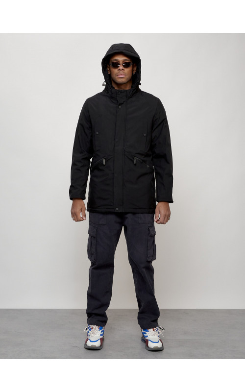 Мужская демисезонная парка с капюшоном, чёрная, для прогулок. в Тюмени