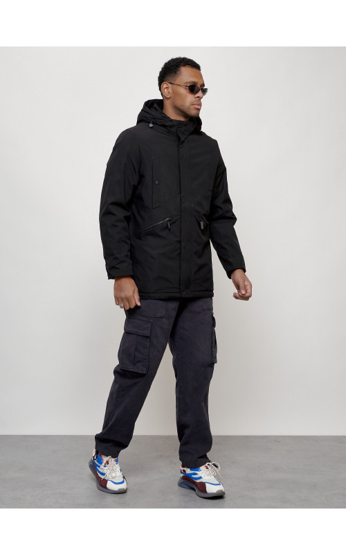 Мужская демисезонная парка с капюшоном, чёрная, для прогулок. в Тюмени