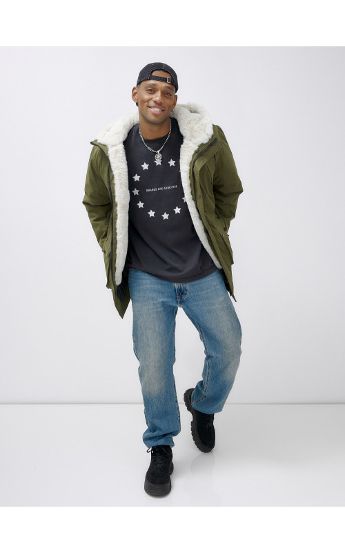 Мужская зимняя парка удлинённая с мехом, хаки, для активного отдыха в Тюмени