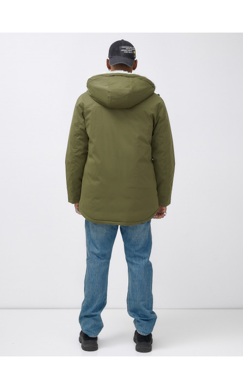 Мужская зимняя парка удлинённая с мехом, хаки, для активного отдыха в Тюмени