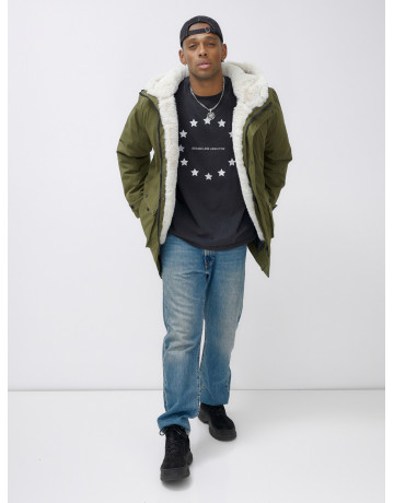 Мужская зимняя парка удлинённая с мехом, хаки, для активного отдыха в Тюмени