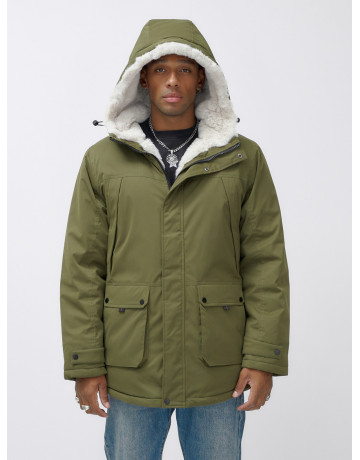 Мужская зимняя парка удлинённая с мехом, хаки, для активного отдыха в Тюмени