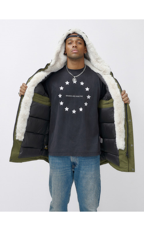 Мужская зимняя парка удлинённая с мехом, хаки, для активного отдыха в Тюмени