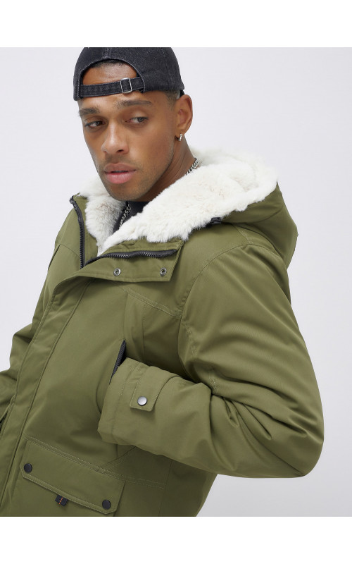 Мужская зимняя парка удлинённая с мехом, хаки, для активного отдыха в Тюмени