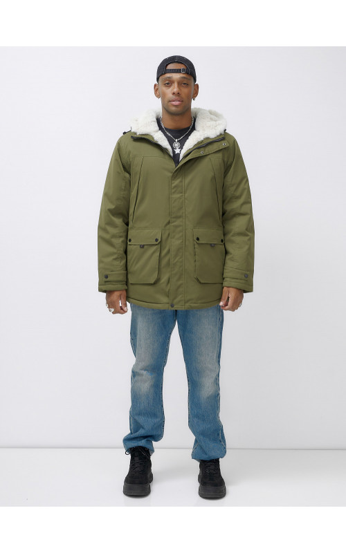 Мужская зимняя парка удлинённая с мехом, хаки, для активного отдыха в Тюмени