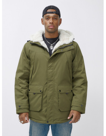 Мужская зимняя парка удлинённая с мехом, хаки, для активного отдыха в Тюмени