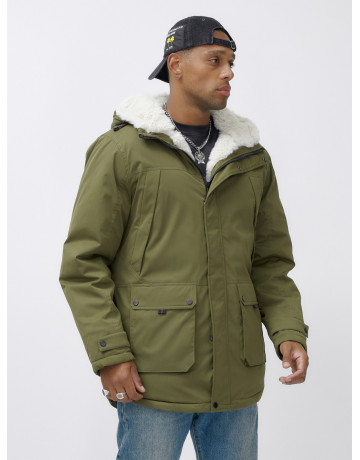 Мужская зимняя парка удлинённая с мехом, хаки, для активного отдыха в Тюмени