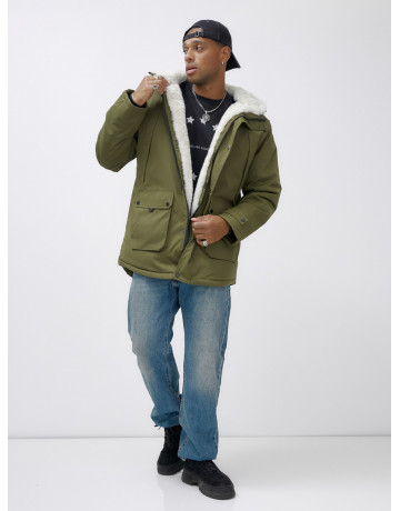 Мужская зимняя парка удлинённая с мехом, хаки, для активного отдыха в Тюмени