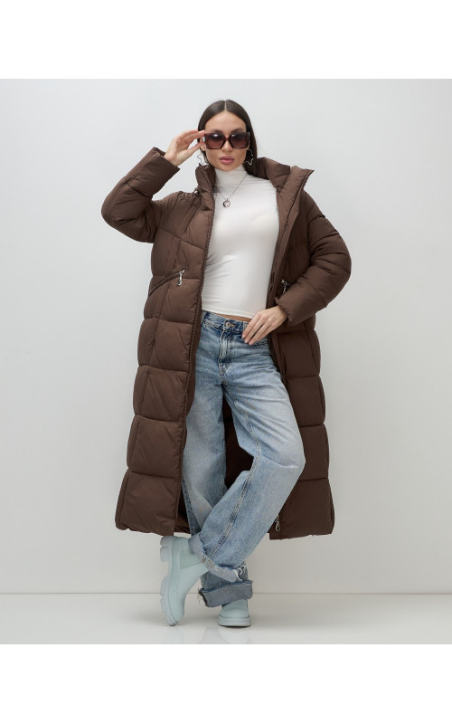 Длинный зимний пуховик для женщин с капюшоном