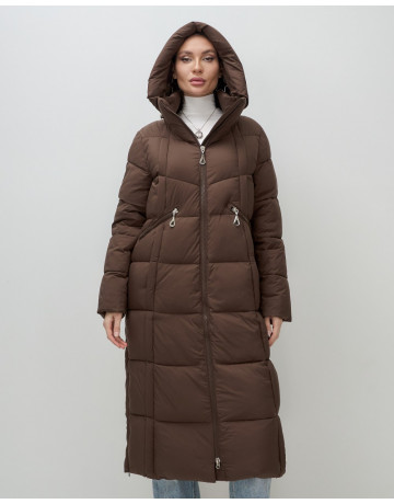 Длинный зимний пуховик для женщин с капюшоном