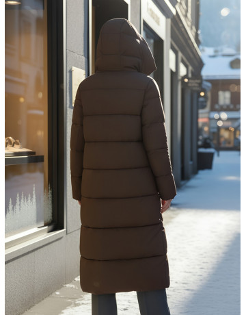 Длинный зимний пуховик для женщин с капюшоном