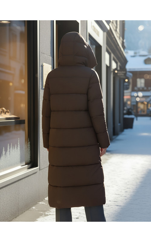 Длинный зимний пуховик для женщин с капюшоном