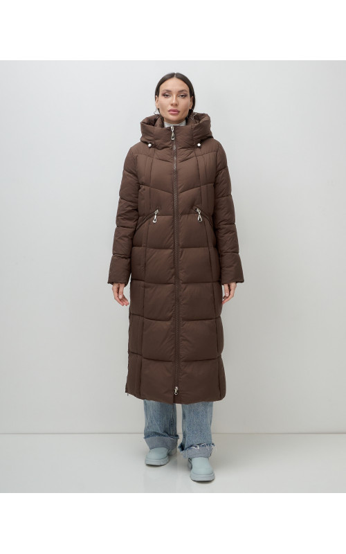 Длинный зимний пуховик для женщин с капюшоном