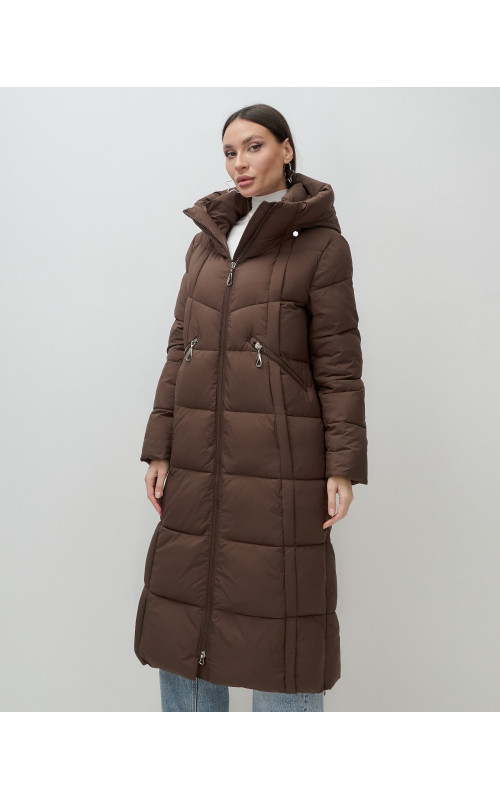 Длинный зимний пуховик для женщин с капюшоном