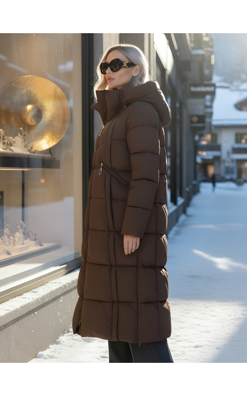Длинный зимний пуховик для женщин с капюшоном