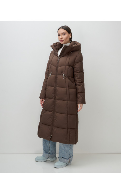 Длинный зимний пуховик для женщин с капюшоном