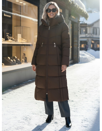 Длинный зимний пуховик для женщин с капюшоном