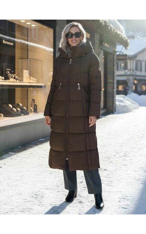 Длинный зимний пуховик для женщин с капюшоном
