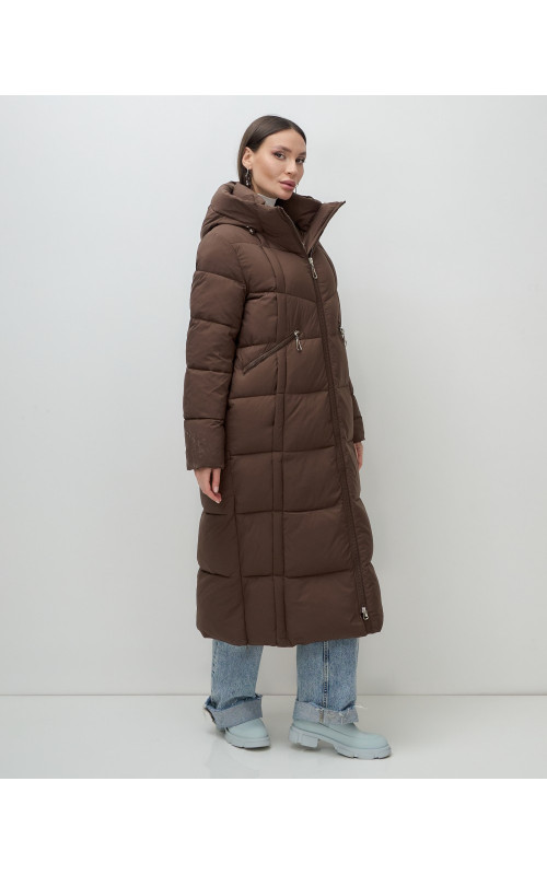Длинный зимний пуховик для женщин с капюшоном