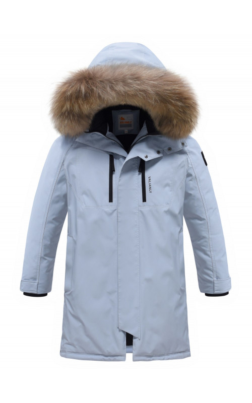 Мужская зимняя парка с капюшоном и мехом енот, синего цвета, для активного отдыха в Тюмени