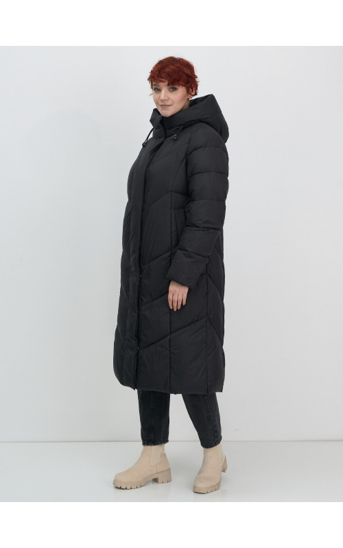 Длинный женский пуховик с капюшоном для зимы