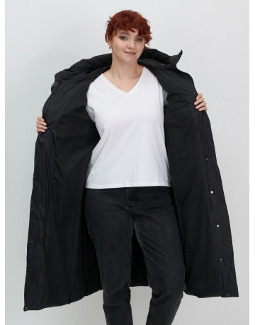 Длинный женский пуховик с капюшоном для зимы