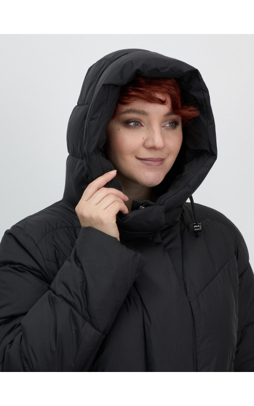 Длинный женский пуховик с капюшоном для зимы