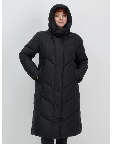 Длинный женский пуховик с капюшоном для зимы