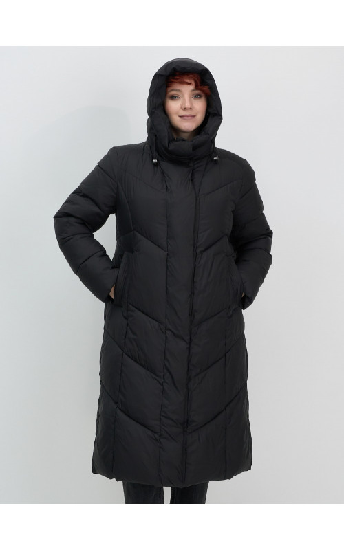 Длинный женский пуховик с капюшоном для зимы