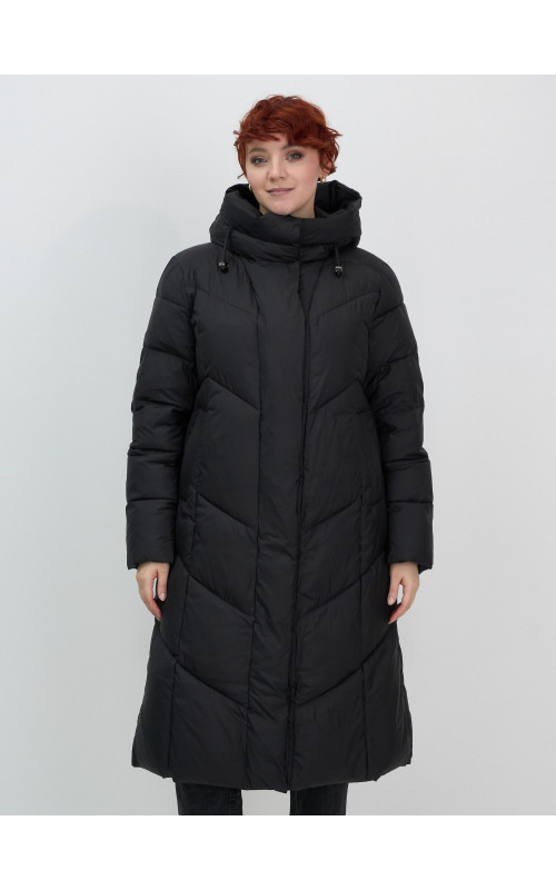 Длинный женский пуховик с капюшоном для зимы