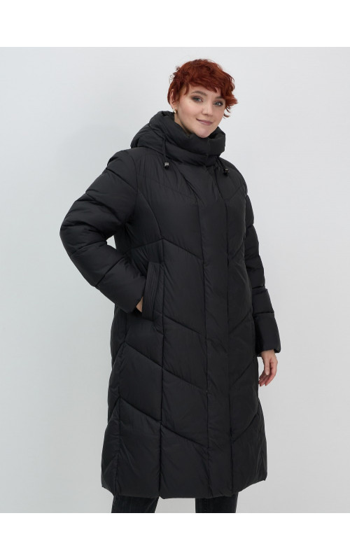 Длинный женский пуховик с капюшоном для зимы