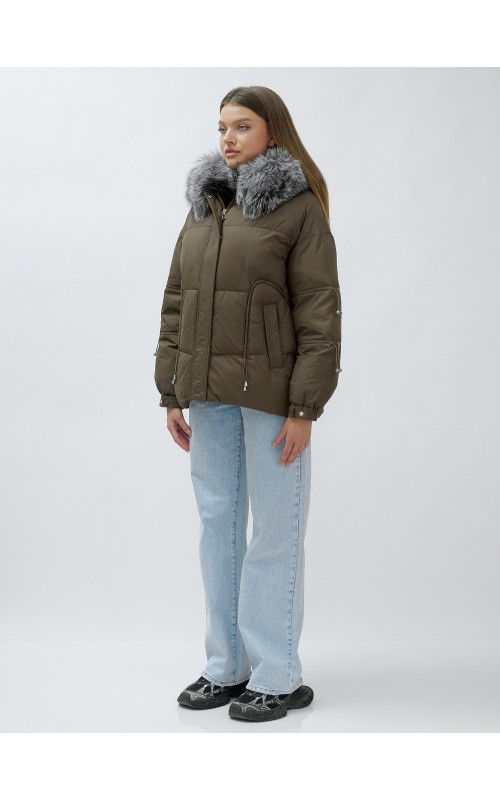 Пуховик женский коричневый с чернобуркой в Тюмени