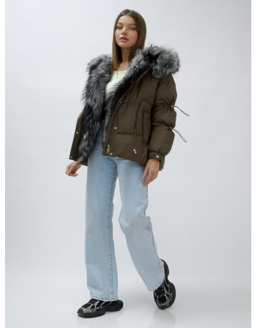 Пуховик женский коричневый с чернобуркой в Тюмени