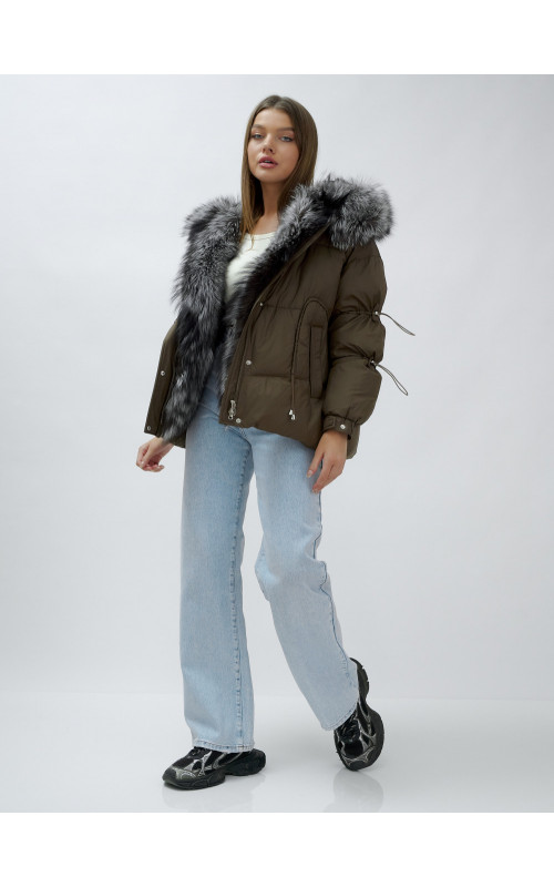 Пуховик женский коричневый с чернобуркой в Тюмени