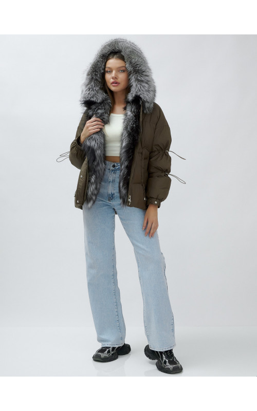 Пуховик женский коричневый с чернобуркой в Тюмени