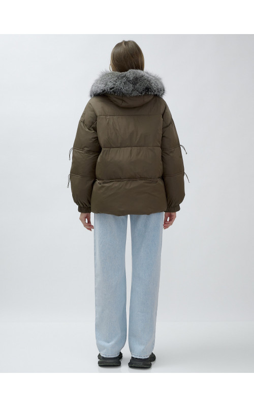 Пуховик женский коричневый с чернобуркой в Тюмени