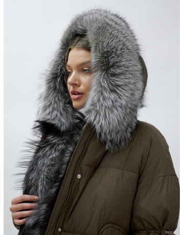 Пуховик женский коричневый с чернобуркой в Тюмени