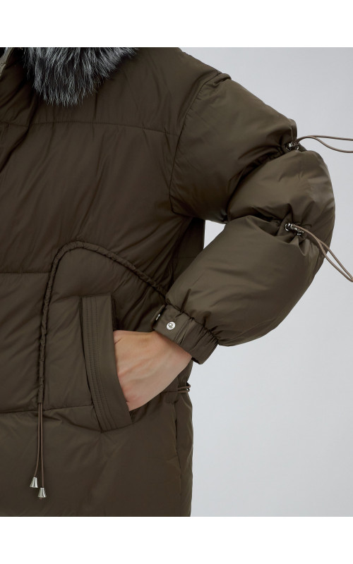 Пуховик женский коричневый с чернобуркой в Тюмени