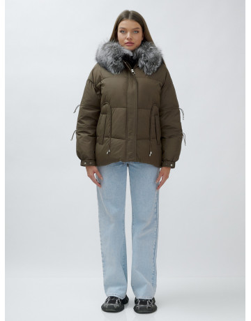 Пуховик женский коричневый с чернобуркой в Тюмени