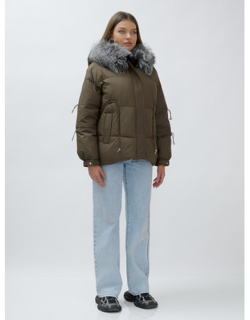 Пуховик женский коричневый с чернобуркой в Тюмени